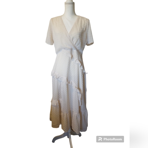 LuLus Next to You Cream Swiss Dot Ruffled Midi Dress - Picture 2 of 8